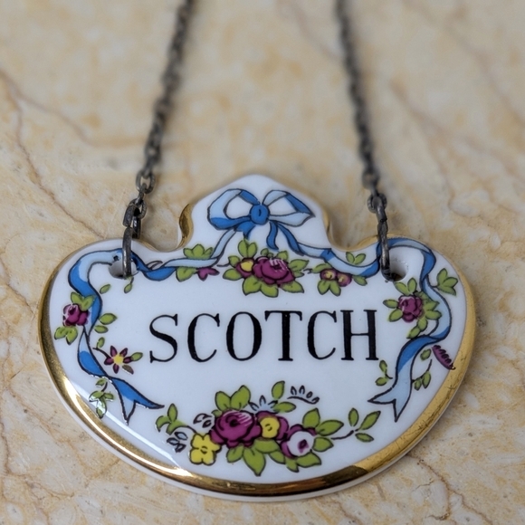 Vintage Coalport Bone China Decanter Scotch Tag Label With Chain Bar Accessories - Picture 8 of 8
